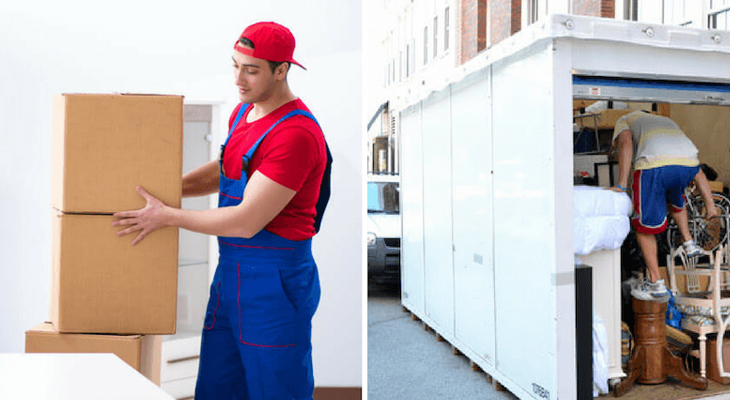 man moving boxes